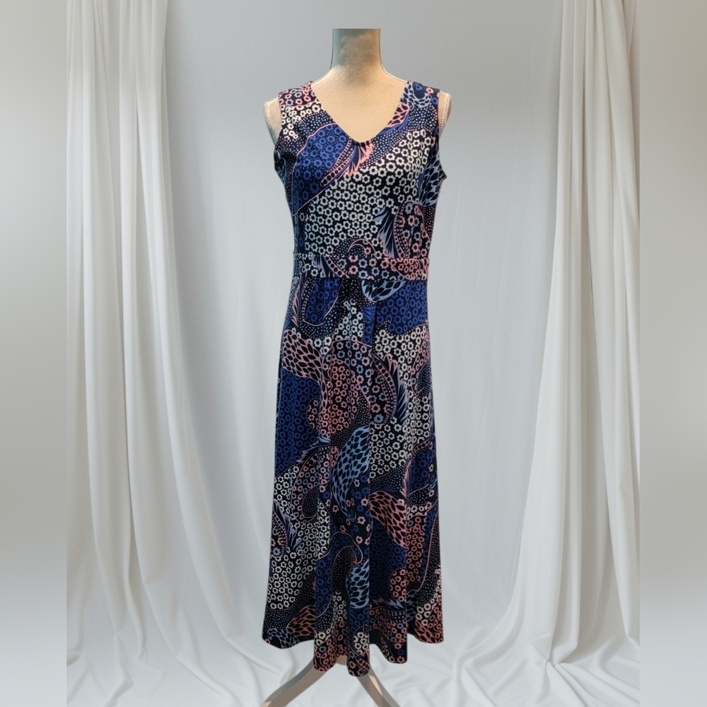 Talbots Dress Women Large Petite stretch V neck Floral Paisley LP Stretch